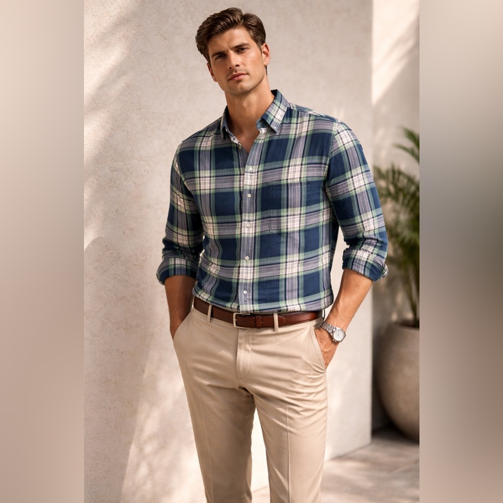 Banana Republic Blue and Green Casual Button Down Shirt B40